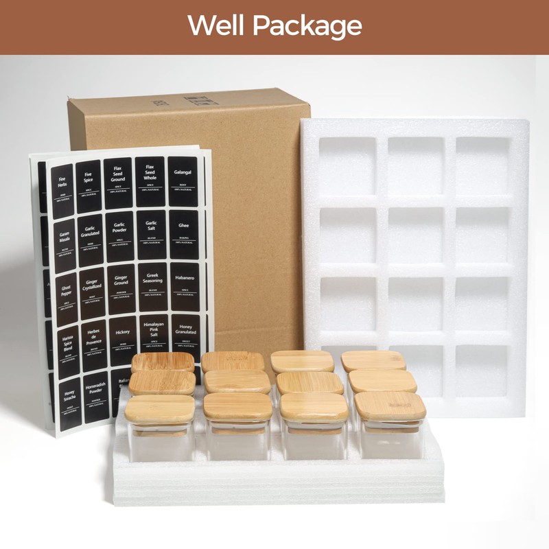 ComSaf 12Pcs Glass Spice Jars with Bamboo Lid, 4oz Airtight