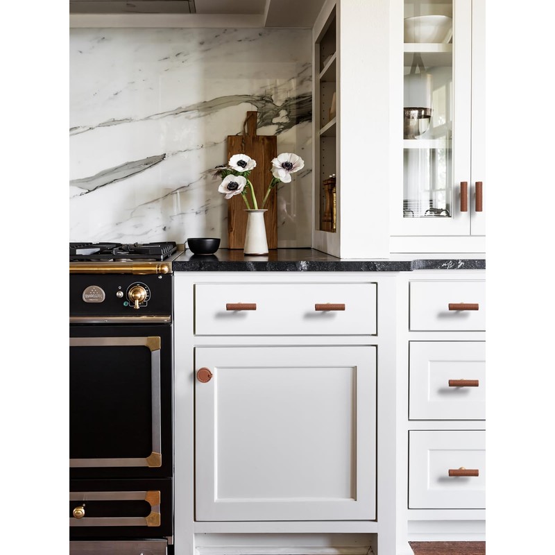 JIASENBAO Brown Leather Drawer Pulls 5 Pack T Leather Dresser