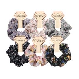 6 Pcs Hair Scrunchies, Hair Elastics Bands Floral Hair Scrunchie, Elastic Rubber Bands Chiffon Hair Scrunchies for Thick Curly Hair Flower Hair Ties Hair for Women Girls (style 8)