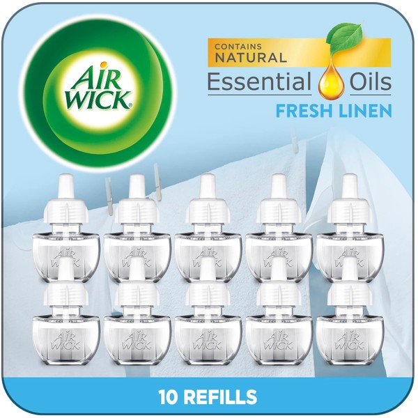 Air Wick Plug in Scented Oil Refill, 10ct, Fresh Linen, Air Freshener, Essential Oils, Eco Friendly Pack