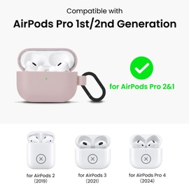 ORNARTO Compatible with AirPods Pro 2 Case, Full Protective Leather Cover with Carabiner, for Airpods Pro Case 2nd / 1st Generation (2022/2019), Front LED Visible,Wisp Pink