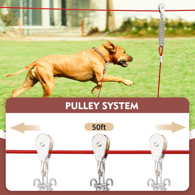 LUFFWELL 50FT Dog Runner for Yard with 15FT Tie Out