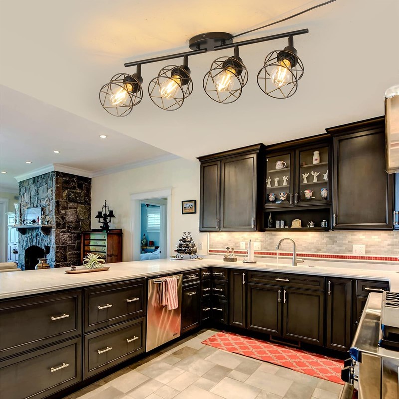 vivihobb Dimmable 4 Light Plug in Ceiling Light,Black Plug in