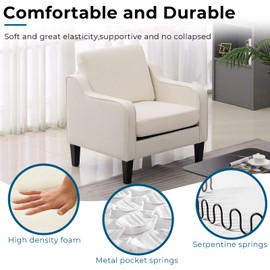 VINGLI Accent Chair for Living Room, Mid Century Modern Chair Comfy Chair Beige Armchair for Bedroom, Upholstered Sofa Chair, Reading Chair for Small Spaces