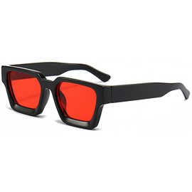 RUNHUIS Retro Thick Rectangular Sunglasses for Women Men Vintage Classic Large Square Frame Chunky Glasses, black/red