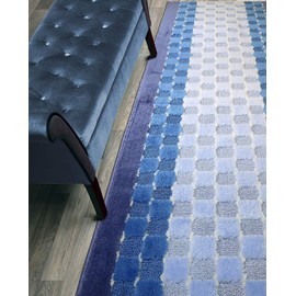 ORFA HOME Custom Length Hallway Runner Rug,Slip Resistant,Checkered Blue, 26 Inch X 24 feet, Sold and Priced Per Foot