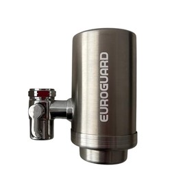 EuroGuard Wasserfilter für Wasserhahn aus Edelstahl – Aktivkohle-Filtersystem, reduziert Chlor, schlechten Geschmack und Geruch – einfach zu installierender Wasserhahnfilter (1 Kartusche im