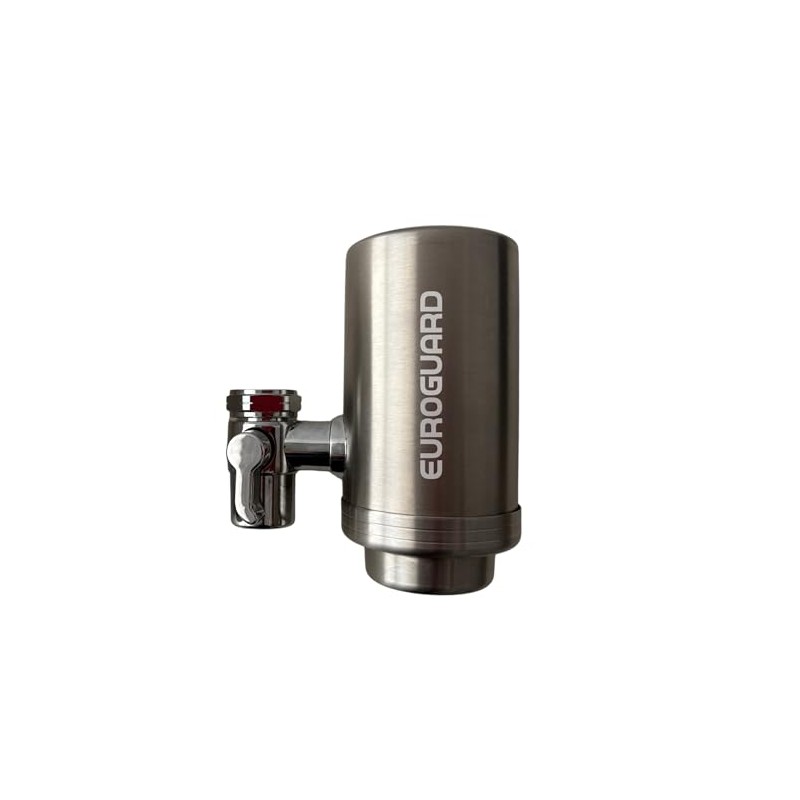 EuroGuard Wasserfilter für Wasserhahn aus Edelstahl – Aktivkohle-Filtersystem, reduziert Chlor,
