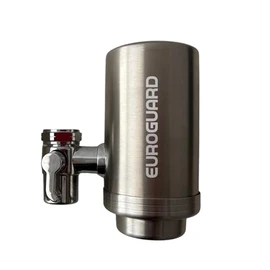 EuroGuard Wasserfilter für Wasserhahn aus Edelstahl – Aktivkohle-Filtersystem, reduziert Chlor, schlechten Geschmack und Geruch – einfach zu installierender Wasserhahnfilter (1 Kartusche im