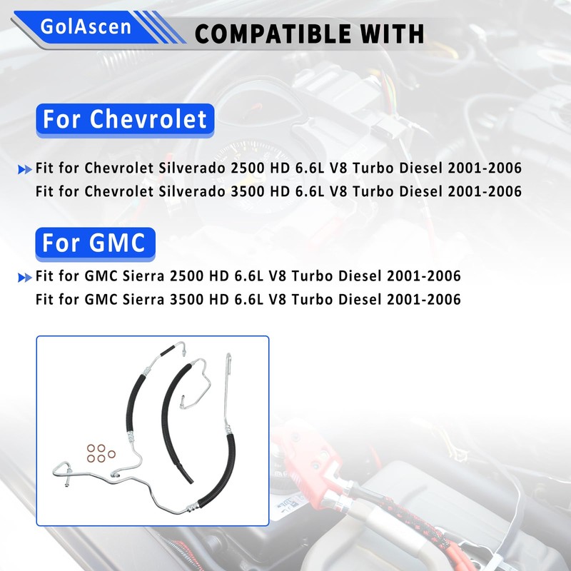 Power Steering Pressure Hose Diesel Return Hydroboost Compatible for Sierra