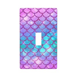Hulnulnu Wall Plate Socket Covers Mermaid Scale Single Rocker Switch Decorative Wall Plate Girls Purple Faceplate