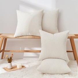 Topfinel Cushion Cover, 60 x 60 cm, Corduroy Cushion Covers, Cream, Set of 4, Decorative Cushion Cover, Sofa Cushion, Decorative Cushion for Sofa, Bedroom, Living Room, Balcony, Children, Fluffy,