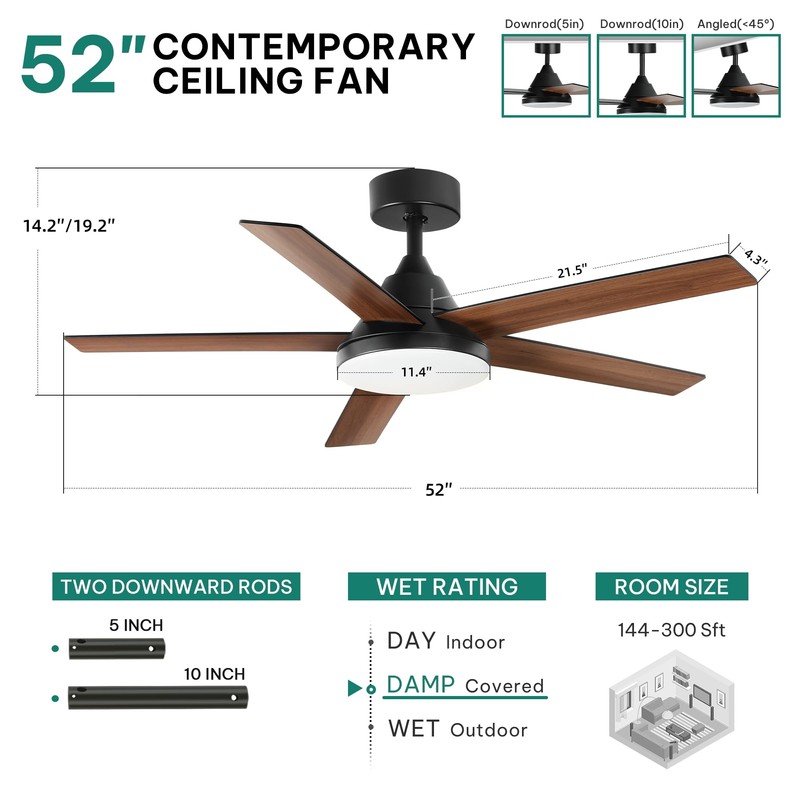 YITAHOME 52" Ceiling Fan with Lights & Remote, 3502 CFM,
