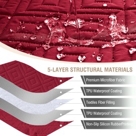 Genina 100% Waterproof Recliner Sofa Covers for 3 - Cushion Couch - Non - Slip, Washable Pet - Friendly Furniture Protectors. Ideal for Homes with Kids & Dogs【Wine Red】