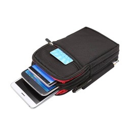 DFV mobile - Multi-Functional Vertical Stripes Pouch 4 Bag Case Zipper Closure for Unitech PA720 (2020) - Black (19 x 11.5 cm)