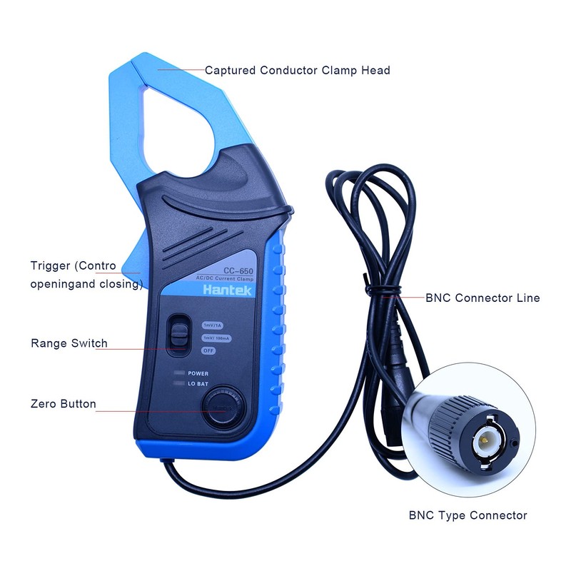 Hantek CC-650 CA/CC Abrazadera de Corriente Pinza Amperimétrica Para Osciloscopio