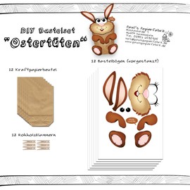 Paul´s Papierfabrik 12 Cute Easter Bags Easter Bunnies for Easter Nest for Crafts and Filling Yourself All Parts Pre-Cut - DIY without Scissors