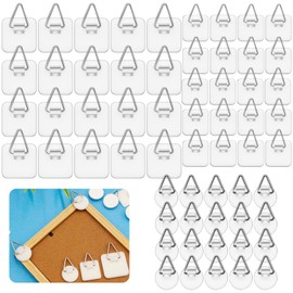 Forzater 60 Pcs Adhesive Picture Hanger Foamboard Picture Hanging Hooks Without Nails Plastic Sticky Hangers for Home Wall Art Photo Frame Bathroom Closet Kitchen Door in 3 Sizes, White