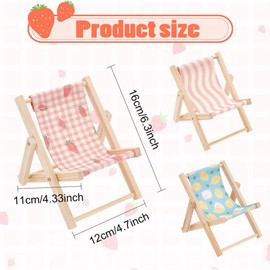 WEBEEDY 3pcs Cell Phone Holder Wood Canvas Beach Deck Chair Foldable Cell Phone Holder 3 Styles Mini Folding Chair Cell Phone Stand Desktop Multifunction Mobile Phone Holder