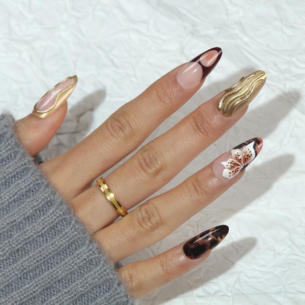 Medium Press on Nails Almond Fake Nails French False Nails