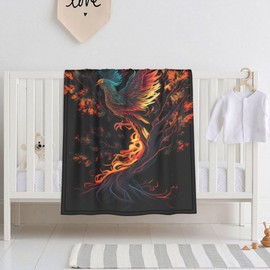 E-RIDES 76x100CM Small Flannel Blanket, Phoenix on the Red Tree Blanket for Babies, Kids, Cat, Dog, Travel - Lightweight Blanket for Couch, Bed, Car, and Stroller, Idea Birthday Gift