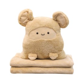 Plush Cushion Pillow Air Conditioning Blanket Cute Mouse Appearance Multifunctional Blanket Throw Pillow Beige 7318 About 100x80cm