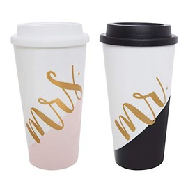 Slant Collections Creative Brands Set of 2 Acrylic Double-Wall Coffee Tumblers, 16-Ounce, Mr. / Mrs.