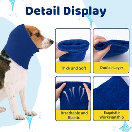 SLSON Dog Ear Protectors Double Layer Thickened Ear Wraps for Dogs Quiet Head Cover Sleeves Dog Hoodie for Anxiety Relief, Dogs Grooming and Force Drying, Warm Winter (Blue, Small)