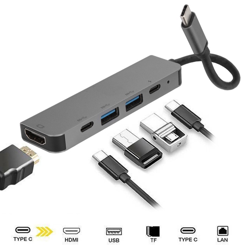 5in1 USBC to TypeC 3 USB 3.0 Hub HDMI Ethernet