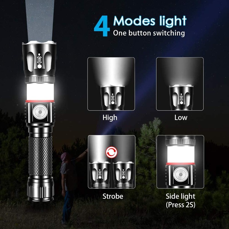 Vnina Tactical Flashlight Rechargeable, High Lumens Led Flashlights Handheld-Magnetic Base,