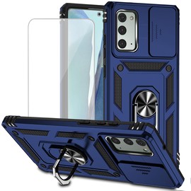 Yodueiv for Galaxy Note 20 Case, Samsung Note 20 N981U Case with Tempered Glass Screen Protector and Slide Camera Cover,Magnetic Ring Car Mount Holder Kickstand Cover for Samsung Galaxy Note20 5G Blue