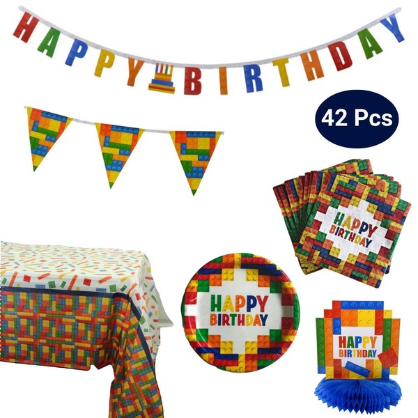 Colorful Building Blocks Party Supplies and Decoration Kit