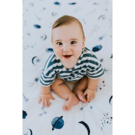 Margaux & May Premium Crib Sheet, 70% Viscose from Bamboo 30% Cotton, Blue Space Design, Fitted, Breathable Crib Sheets, Toddler Bedding, 52 x 28, Deep Pocket, Ultra Soft