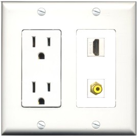 RiteAV - 15 Amp Power Outlet and 1 Port HDMI and 1 Port RCA Yellow Decorative Type Wall Plate White