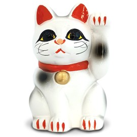 ＪＡＰＡＮ＼ＭＵＳＥＵＭ Maneki-Neko Beckoning Cat Japanese Figurine Lucky Calling Cat | Handmade Clay Pottery Doll | Made in Japan, 3.5inch/9cm