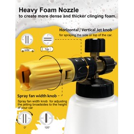 BOSEA Foam Cannon for Pressure Washer, Wide Neck Adjustable Car Foam Blaster Car Wash Snow Foamer with 1/4" Quick Connector,1L Bottle
