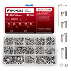 900 Pcs M3 Nuts and Bolts Set, Hex Socket Head Cap Screws Bolts and Nuts Set, Assorted Bolt and Nut Set with Washers, Stainless Steel Machine Screws Assortment Kit for Repair Fastener (M3-900)