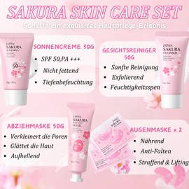 Japan Sakura Skincare Set Teenager Mädchen Geschenke - Skin Care Set - Gesichtspflege Set - Hydrierend & Glatt Beauty Set - Geschenk Set für Frauen - Mit Sonnenschutz,Serum,Peelingmaske,Hasenhaube