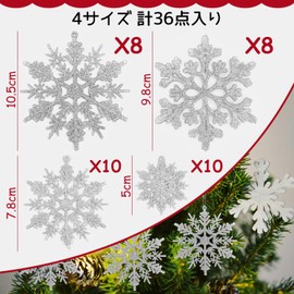 Socpuro Christmas Tree Ornament, Snowflake Ornament, Set of 36, Silver Snowflakes, Glitter, Snowflakes, Snowflakes, Winter, Christmas, New Year, Snowflake Decoration, Hanging and Sticking, Christmas