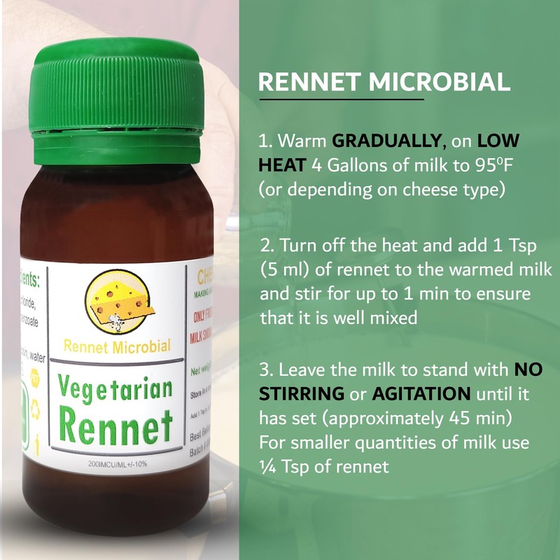 Liquid Rennet - Vegetarian Rennet for Cheese Making (50ml /