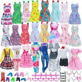 43Pcs Doll Clothes and Accessories Pack Including 10 Mini Dresses 3 Handmade Fashion Clothing Outfits Sets 10 Shoes 20 Cute Doll Accessories for 11.5 inch Girl Doll