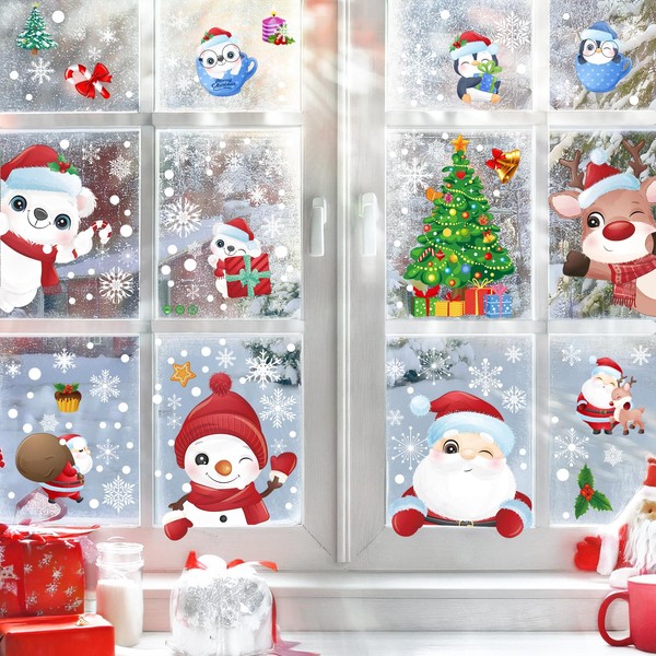 Cheerful Merry Christmas Window Clings, Funny Cute Xmas Elements Window