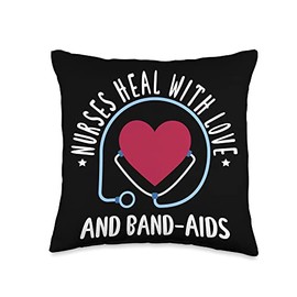 Nurses heal with love and band-aids Nursing Medical Nurse Throw Pillow