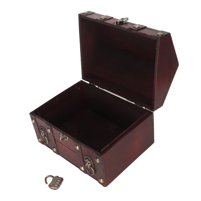 Treasure Chest Storage Box with Combination Lock Handcraft Exquisite Wood