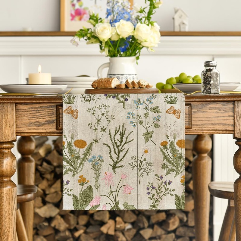 Artoid Mode Wood Wild Flowers Floral Spring Table Runner,Seasonal Summer