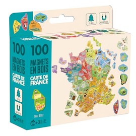 Jeujura - 100 Wooden Magnets Map of France - Reconstruction of the French Departments and Regions - To Accompany the Panels - Wooden Magnets - Geography - Box 17 x 15 x 4 cm - From