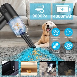 Journeyside Mini Handstaubsauger, Autostaubsauger Faltbar 9000PA Akku-Handstaubsauger mit Multi-Positions-Saugvorrichtung, Kabelloser Handstaubsauger 4000mAh,für Auto, Zuhause, Küche, Tierhaare