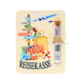 Sunwuun Packaging for money gift travel 16 x 12 cm with test tube, gifts for travellers, wish filler test tube gifts for travellers, idea for travel voucher, easy to use