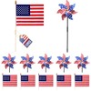 6 Pcs Patriotic Pinwheels, 6 Pcs Small American Flags on Stick 8x12 Inch, Windmill for Yard, Garden, US American Hand Held Stick Flags for 4th of July Decorations, Patriotic Decorations