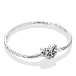 QIKAOLA Bracelet for Women 925 Sterling Silver Snake Chain Charm Bracelet with Heart Butterfly Clasp Bracelet Fits Any Charm Beads Jewellery Bracelets Gift for Girls, Sterling Silver, Cubic Zirconia